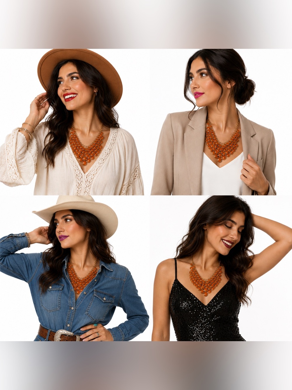 Cascading Cluster Gold Tone Necklace Womens Maximalist Statement Luxe Retro Chic